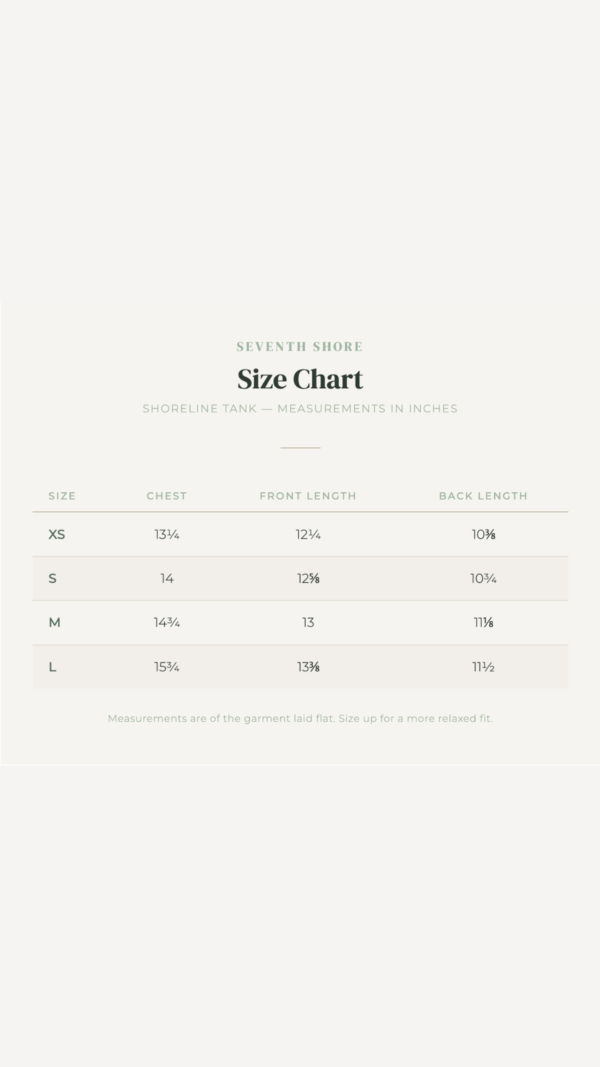 Shoreline Tank Seventh Shore Tops Size Chart