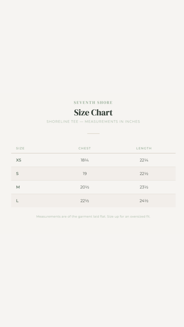 Shoreline Tee Seventh Shore Tops Size Chart