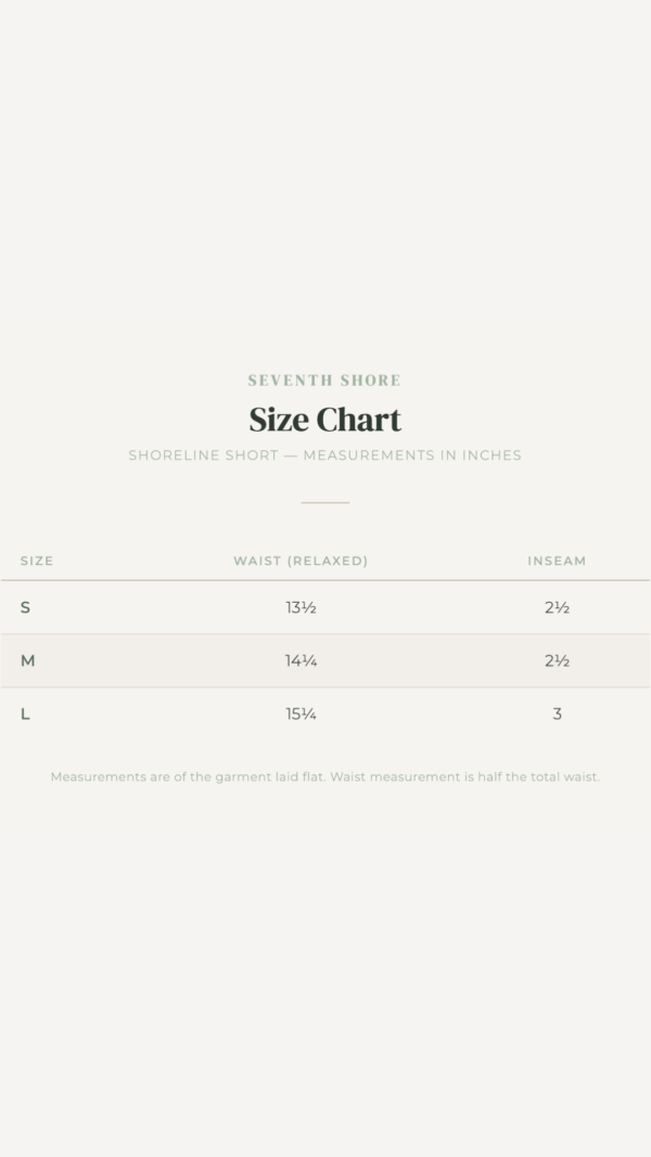 Shoreline Short Seventh Shore Bottoms Size Chart